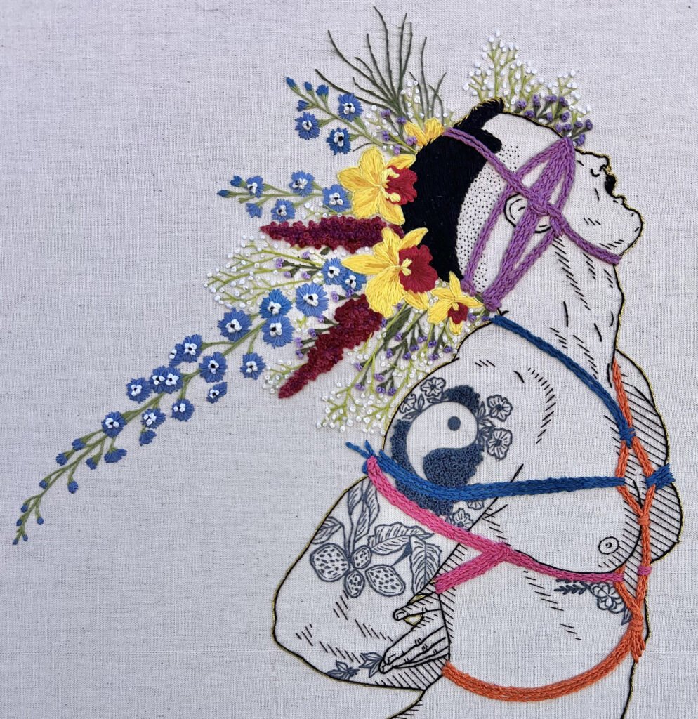 Detalhe de «Autorretrato Shibari & Flores - 4» (2025), Rod RAS