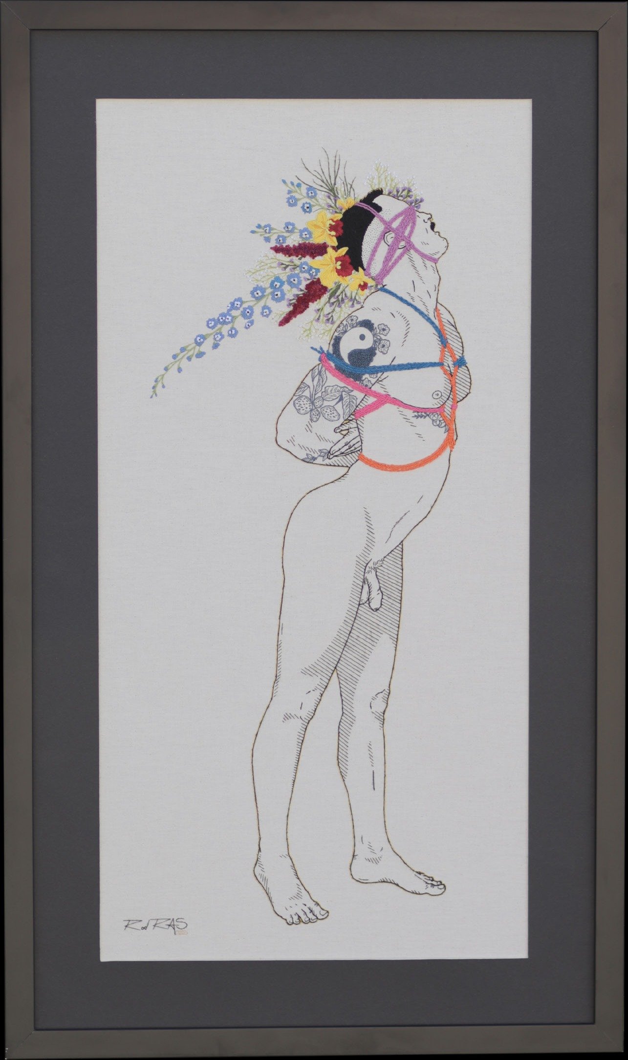 «Autorretrato Shibari & Flores - 4» (2025), Rod RAS — obra em bordado