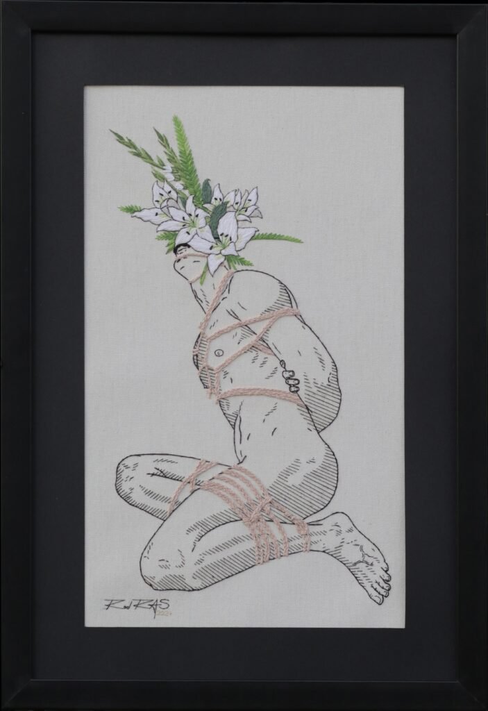 «Shibari & Flowers - 13» (2024), Rod RAS — obra em bordado