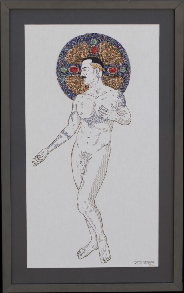 «Eu sempre quis ser Santo» (2024), Rod RAS — obra em bordado
